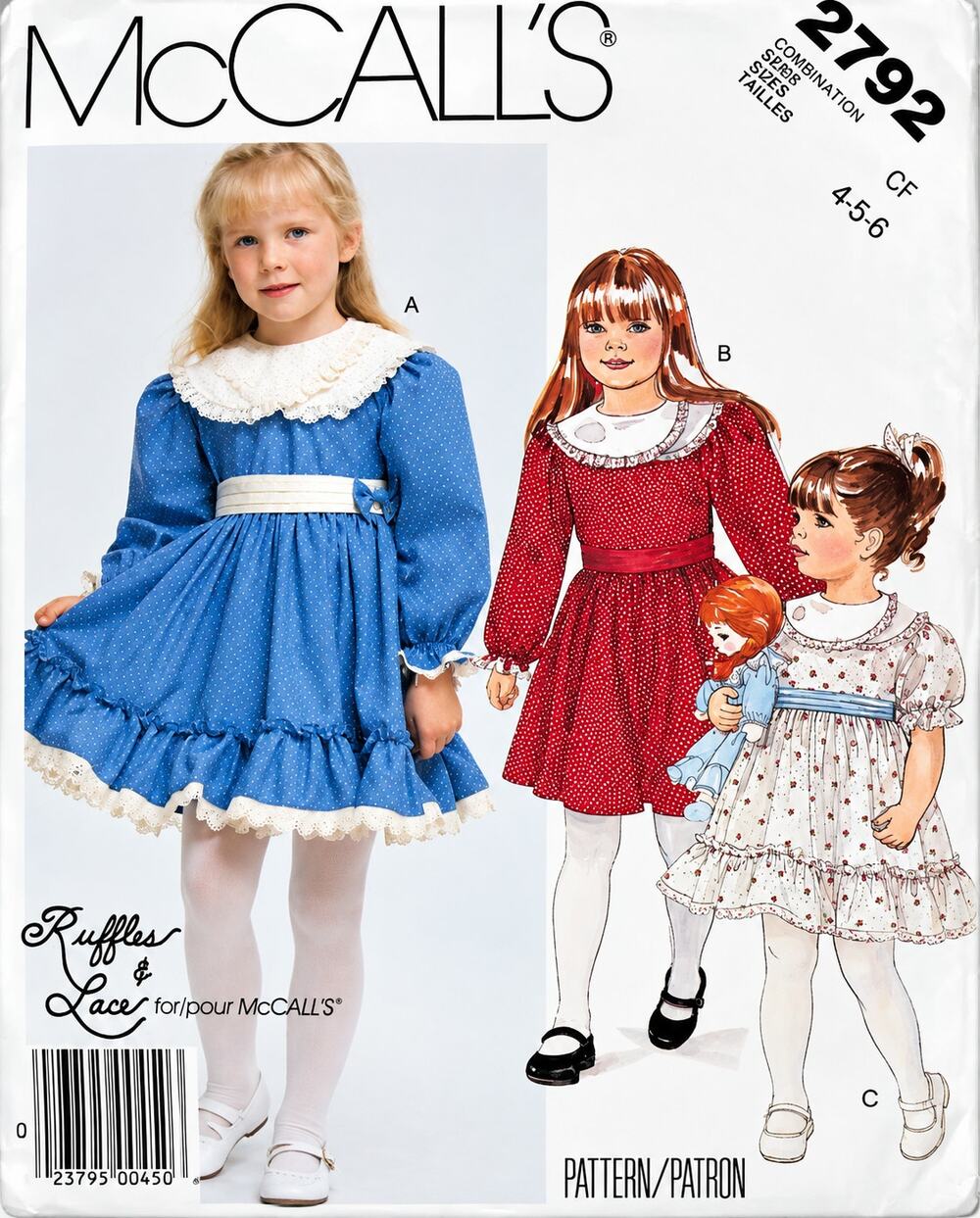 McCall's 2792 Girls Vintage Prairie Dress Sewing Pattern Size 4T-5T-6T Cut